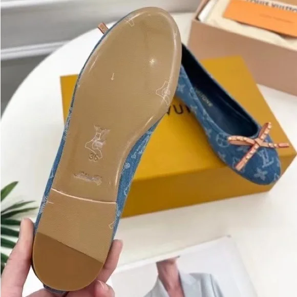 Women's Louis Vuitton Monogram Denim Bow Studded Ballet Flats in Blue - Picture 5 of 5